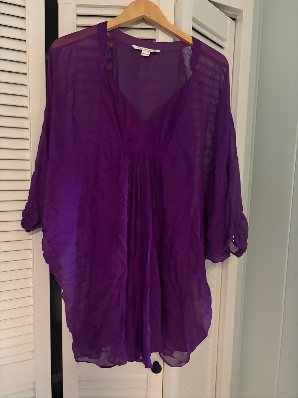 Diane Von Furstenberg Sheer Purple V-Neck Tunic